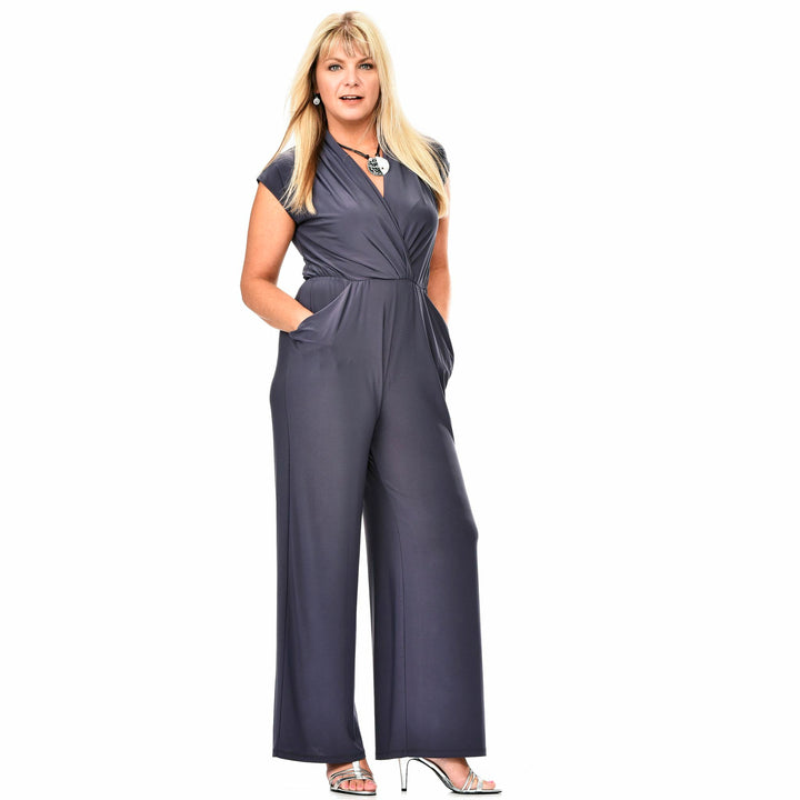 Pocketed Surplice Jumpsuit
